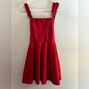 Red overall dress heart pocket bib jumper school vintage retro 90s kawaii rare